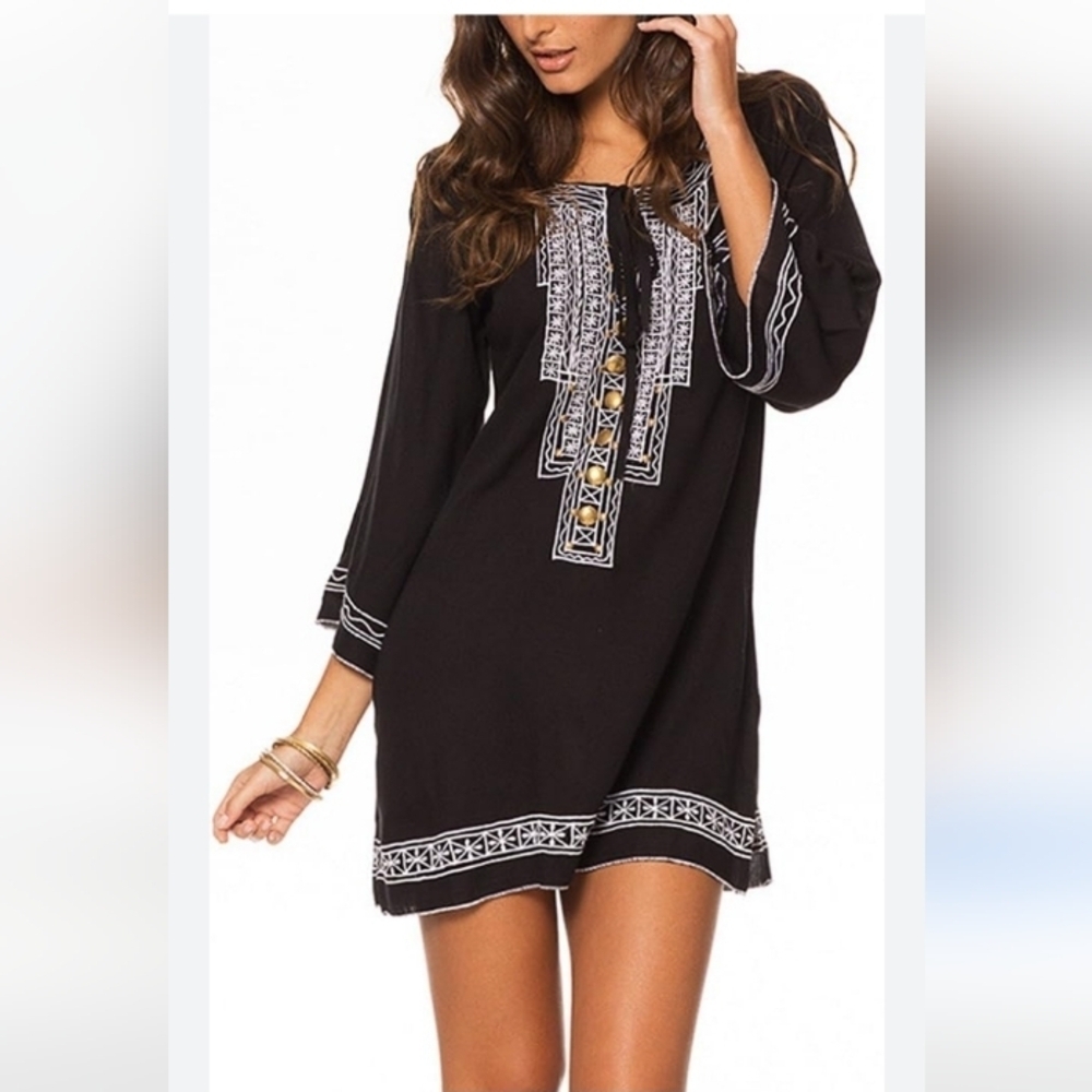 Lagaci black embroidered  tunic dress